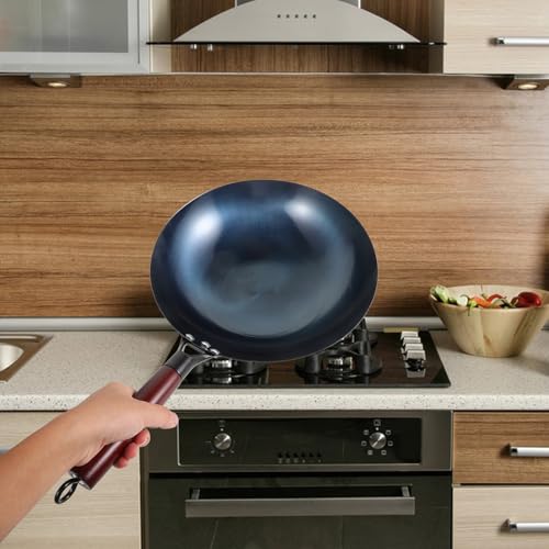 Wok de hierro tradicional 30 cm con mango de madera miniatura 6