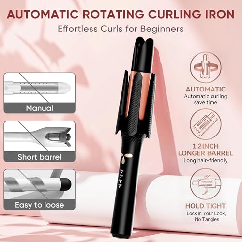 Image of Auto Rotating Hair Curler - 4 Temperature and Timer Settings, Automatic Curling Iron with Automatic Shut-Off, Anti-Tangle and Scalding, Curling Wand for Long Lasting Curls (Black)