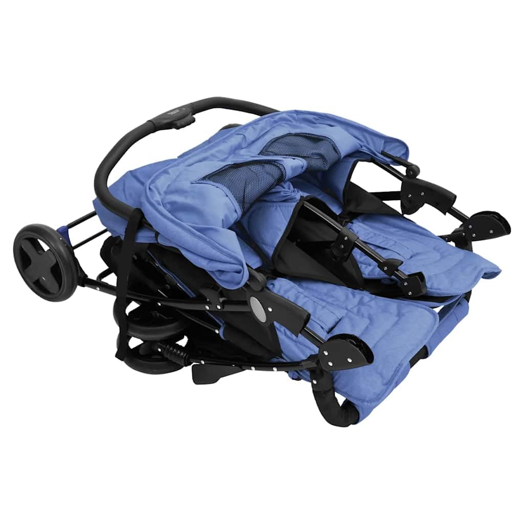 Poussette Double, Poussette Deux Places pour Jumeaux Pliable Bleu marine Acier