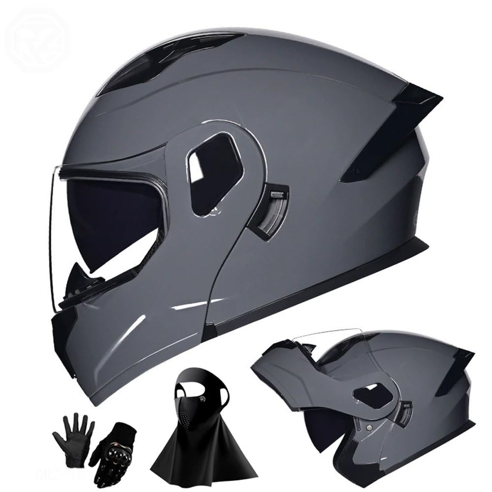 Ragopilen P2 Helmet, Full Face Motorcycle Helmet Approved 2 Visors Black Night Vision Adult Kids M-2Xl 3Pcs(,M(55-56Cm))