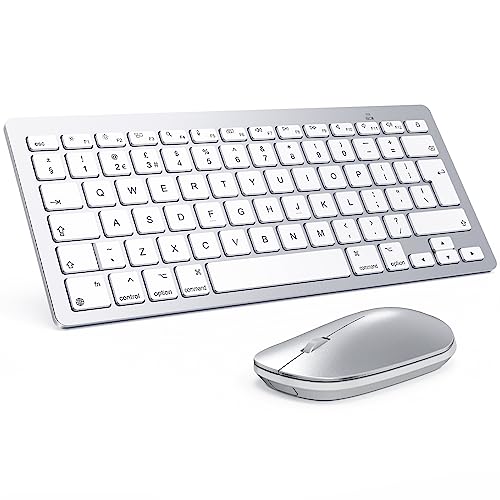 Bluetooth Keyboard and Mouse Set for Mac OMOTON Ultra-Slim Wireless Keyboard and Mouse Combo for Apple Mac MacBook Pro/Air iMac Mac Mini Battery-powered QWERTY UK Layout Silver