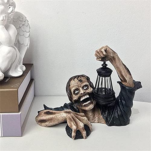 Halloween Zombie Resin Light,3D Zombie Crawling Out Grave Carrying Led Lantern,Battery Lamp Dead Scary Statue Handmade Tabletop Ornament Porch Yard Lawn Art Sculpture Garden 7.9X4.3X5.9''/20X11X15Cm #TOP1