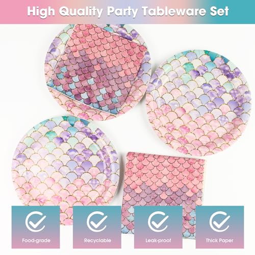 Xjoviative PARTY SUPPLIES Disposable Mermaid Party Plates And Napkins Tableware Set thumb #2