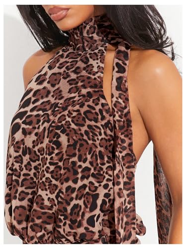 SOLY HUX Women's Leopard Print Halter Tie Side Flowy Dress Summer Party Club Night Out Mini Dress4
