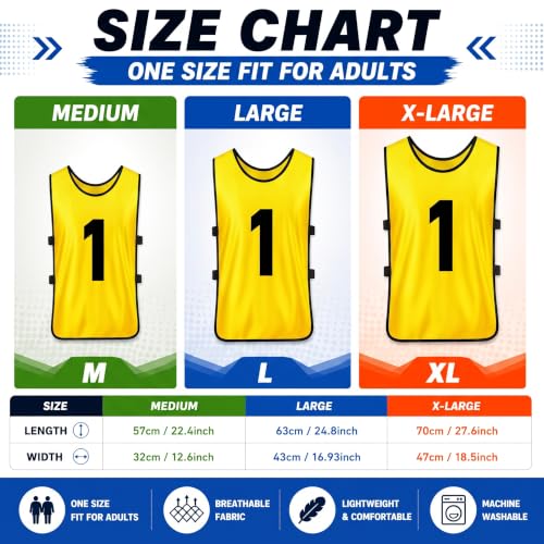 Image of Yahenda 24 Pcs Sports Pinnies Soccer Scrimmage Practice Vests Numbered Soccer Team Pennies with Belt for Adult