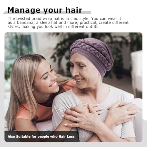 Image of DRESHOW African Women Turban Caps Beanie Twist Headscarf Pre-Tied Double Twisted Braid Hair Cover Wrap Hat Chemo Cancer Cap