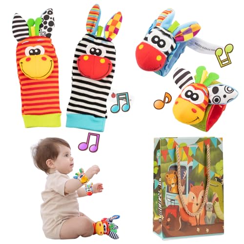 Baby Rassel Socken & Handgelenkspielzeug - Sensorisches Spielzeug 0-12 Monate