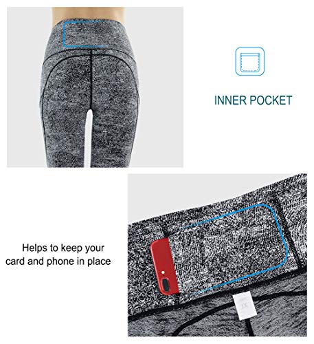 Image of THE GYM PEOPLE Thick High Waist Capris Yoga Pants with Pockets, Tummy Control Workout Running Yoga Leggings for Women