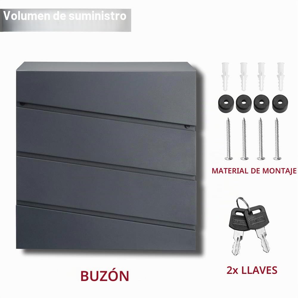 MONZANA® Buzón de Correos Exterior de Acero Individual Pared Portaperiódicos Montaje Fácil Antracita