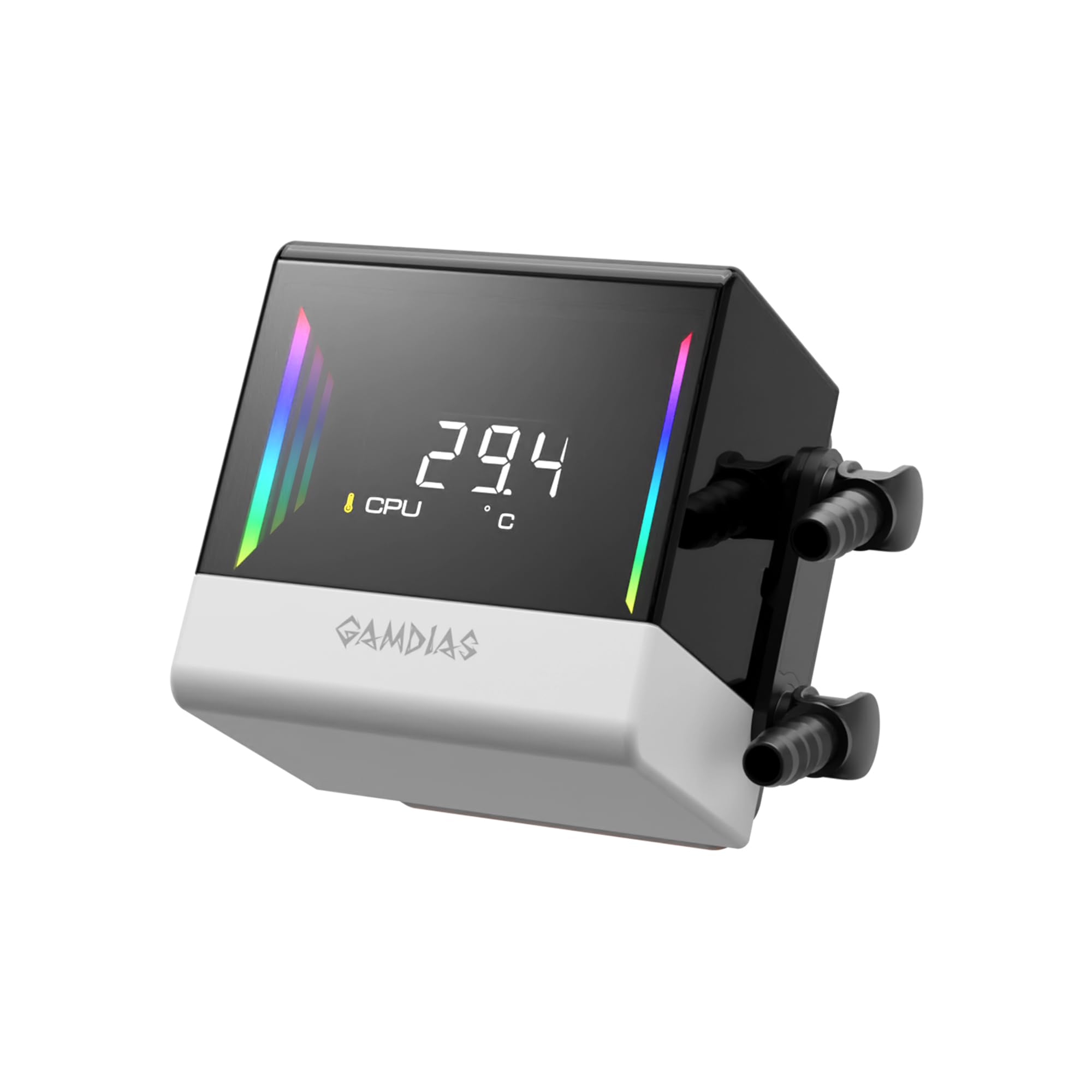 GAMDIAS CHIONE E4 - Enfriador líquido AIO de CPU de 360 mm, pantalla digital en tiempo real, bomba PWM patentada, 3 ventiladores de 120 mm de fácil gestión de cables con sincronización ARGB, Intel LGA