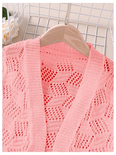 Image of WDIRARA Girl's Open Front Mesh Sheer Cardigan Sweater Short Sleeve Beach Coverup Tops