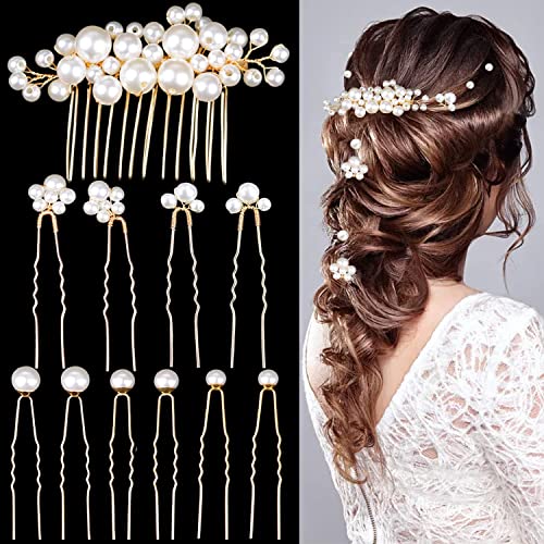 Accesorios de cabello con perlas doradas para boda, 11 piezas miniatura 1