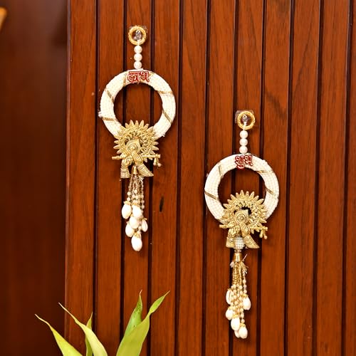 Image of CraftVatika Diwali Decor Items, Shubh Labh Hanging for Door Entrance, Wall Hanging for Decoration, Latkan Toran for Home Wall Diwali Decoration for Home, (22 CM Height) (2 Pieces)