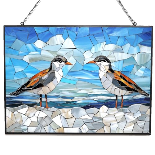 365CUSGIFTS Customized Rectangle Mosaic Birds On The Beach Stained Glass Suncatcher Stained Glass Window Hangings Birthday Gift for Mom Grandma Teacher Women Friend Christmas