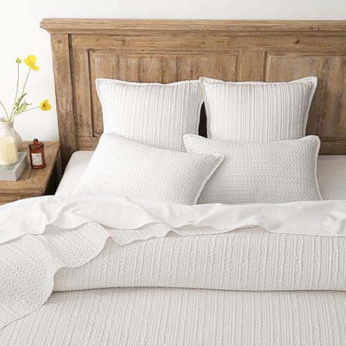 Image of Foindtower Set of 2 Decorative Cotton Waffle Weave Throw Pillow Covers Euro Shams Cushion Covers Accent European Pillowcase for Bed Couch Sofa Bedroom Living Room Home Decor 18x18 Inch Cream White