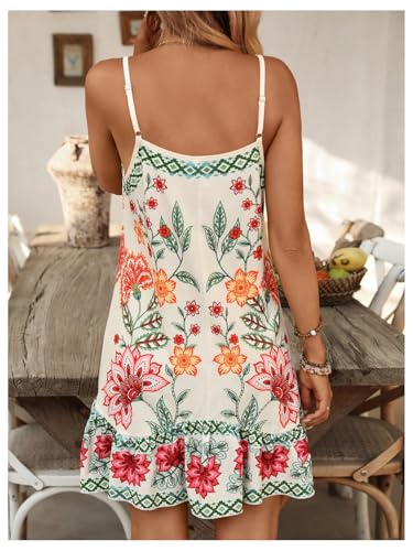 Image of RoseSeek Women's Boho Floral Beach Dress Summer Cover Up Mini Sundress
