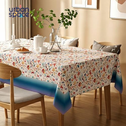Image of Urban Space Polyester Table Cover for Dining 4 Seater,Water,Dust & Stain Resistant Rectangular Dining Table Cloth,Anti Skid Cover Cloth for Center Table,Home Decor(Skybloom Buttercream,52 inchx72 inch)