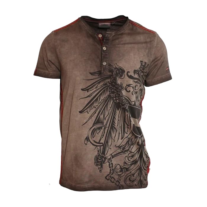 Hoamatkult T-Shirt Österreich Adler Trachten – Vintage Look, 100% Baumwolle, Henley-Knopfleiste, kultiges Adlermotiv & perfekte Passform zur Lederhose oder Jeans
