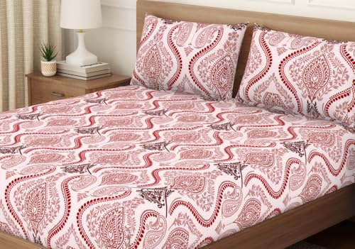 Image of Welspun Arlo Microfiber Double Bedsheet with 2 Pillow Covers, 220x240 cm Double Bed Sheet, Soft Breathable Fabric, Fade Resistant, Easy Care, Comfortable Cooling Bed Sheet, Maroon