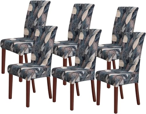 Image of Styleys Chair Covers for Dining Room, Stretch Dining Chair Cover, Washable Spandex Kitchen Chair Slipcovers (Set of 6, Jungel Leaf, SD3211)