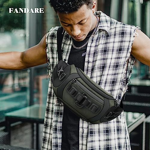 FANDARE Waist Fanny Pack Casual Sling Bag Sport Bumbags for Women Men Sling Bag Nylon Chest Crossbody Bag Cover Pack for Hiking Cycling Travelling Outdoor Gym Business College Shoulder Bag Green - Image 2