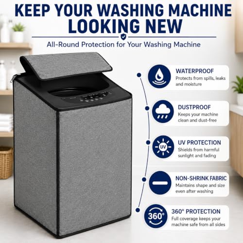 Image of Washing Machine Cover Top Load 6kg to 7.5kg | Heavy Duty Waterproof Polyester Protective Cover | Dustproof & UV Resistant | Universal Fit For All Fully Automatic Machine (Gray)
