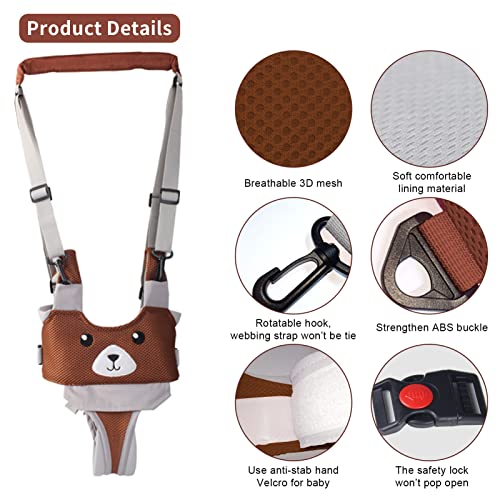 IULONEE Baby Walking Harness Mesh Handheld Toddler Helper Assistant Adjustable Child Walker Help Standing Up and Walking Belt Learning Helper Infant Safety Harness for 7-24 Month Baby (Mesh Brown) - Image 2