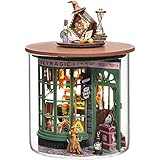Roroom DIY Miniature and Furniture Dollhouse Kit,Mini 3D Wooden Doll House Craft Model with Dust Proof Cover and LED,Creative Room Idea for Valentine's Day Birthday Gift(Magic Shop)