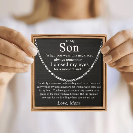 Image of JoycuFF Gifts for Son Mens Box Link Chain Necklace Stainless Steel 3MM 26 Inches Hip Hop Birthday Granduation Jewelry for Men
