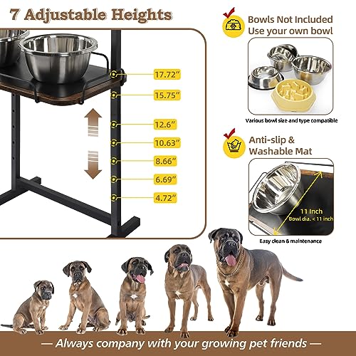 Elevated Dog Bowls - 7 Adjustable Raised Bowl Stand With Large Storage Organizer for Accessories, Feeder Station for XLarge, Large, Medium, Small Dogs, Cats, Pets (Rustic Brown Wood) - Image 3
