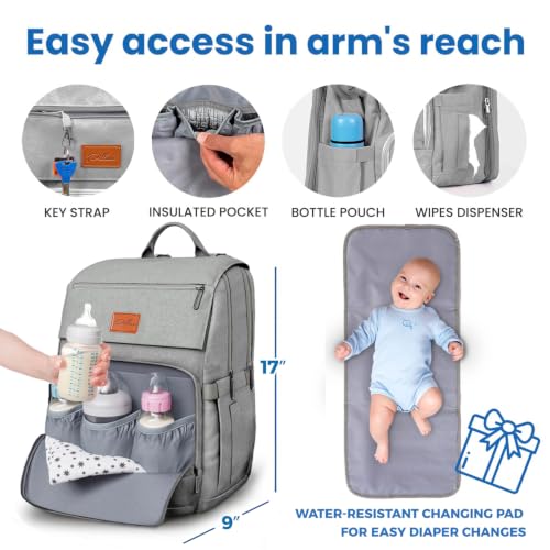 Image of Baby Diaper Bag Backpack - Baby Bags for Boys & Girls, Large Waterproof Diaper Backpack - Baby Shower Gifts & Registry Must Haves - Travel Diaper Bags with Changing Pad & Back Zipper - Baby Boy Stuff