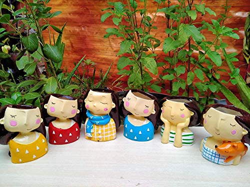 Image of Cute Beautiful Combo Pack of Girls Succulent Planter Pots Resin Creative Flowerpot Plant Pots Planter Container for Home Garden Office Desktop Decoration (6 Girls Set)
