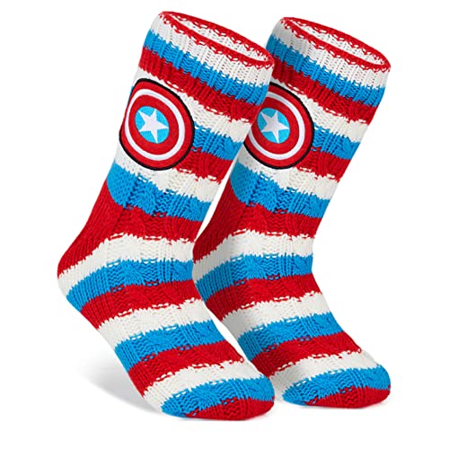 Marvel Mens Socks Knitted Mens Novelty Socks with Non-Slip Sole Fleece Novelty Socks for Men & Teens Captain America Multicolor 1 Size Fits All Fun Gifts for Men