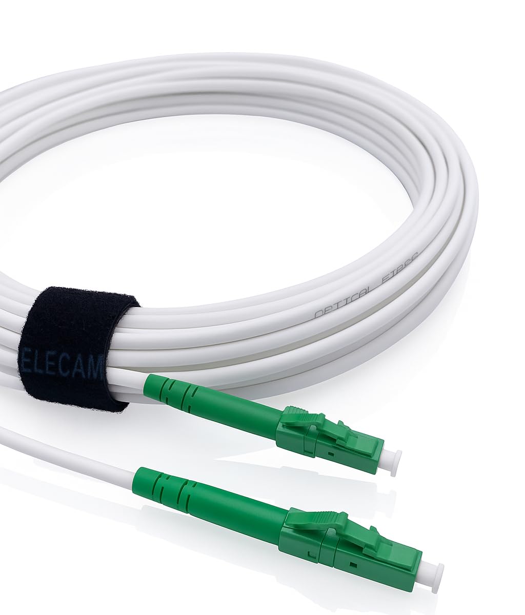 Elfcam® - LCA to LCA Simplex Single-Mode Fibre Optic Cable, 9/125μm LSZH White Optical Patch Cord (10M)
