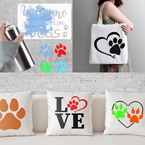 Prasacco 11pcs Paw Painting Stencils,Reusable Dog Paw Print Templates Plastic Assorted Size Dog Trail Stencils with Metal Open Ring for DIY Scrapbooks Painting on Wood Wall Home Decor Supplie - Image 2