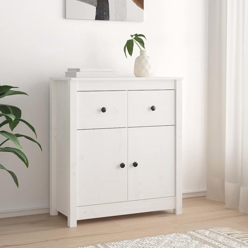 Credenza bianca, 70 x 35 x 80 cm, comò in legno massello di pino