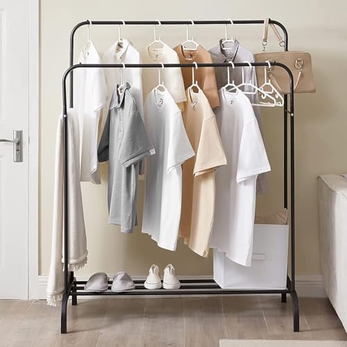 Image of Strassis Design PC Metal Garment Rack Multipurpose Clothes Rack with Bottom Shelf /Coat Jacket Hanger for Home Bedroom Storage Organizer Unique Display Stand (Black)