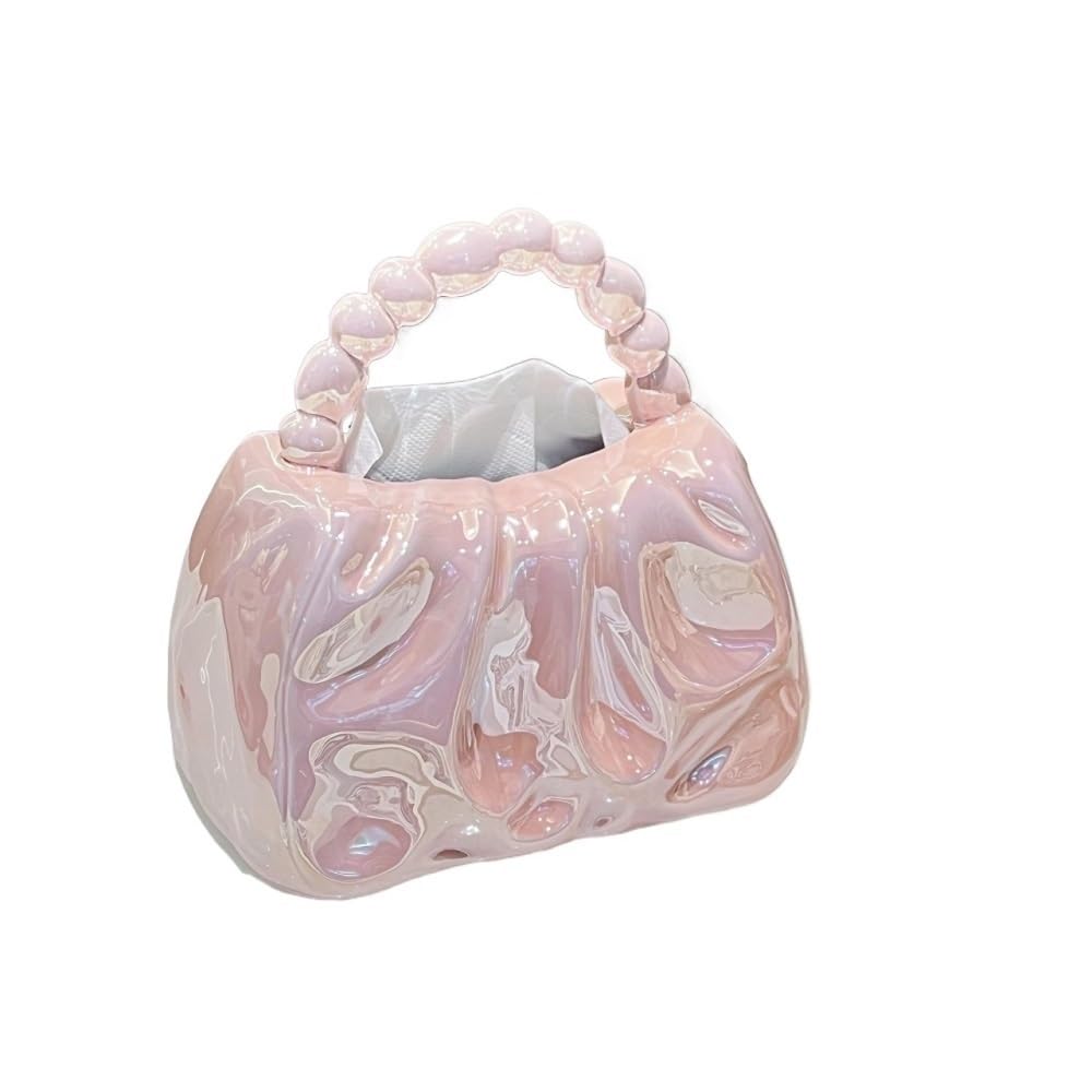 Tissue Case Tote Bag Tissue Box Home Desktop Decorations Ceramic Holder Tissue Dispenser(Pink)