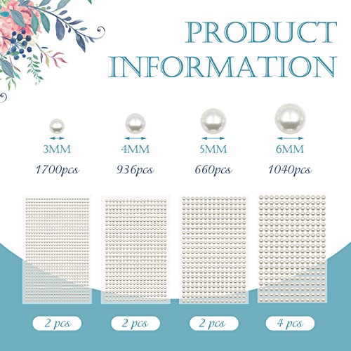 Zynery 4336 Pcs Pearl Stickers, Flat Back Pearls For Crafts, Self Adhesive Pearl Stickers For Face Makeup Nail Art Diy Phone Shoes Hats Embellishments Home Decor, 3Mm/4Mm/5Mm/6Mm #TOP1