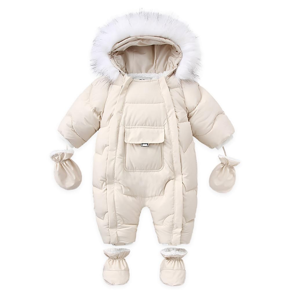 Surakey Baby Girl Winter Snowsuit Toddler Jacket Clothes For Boy Infant Jumpsuit Hoodied with Gloves Snowsuit for Outdoor