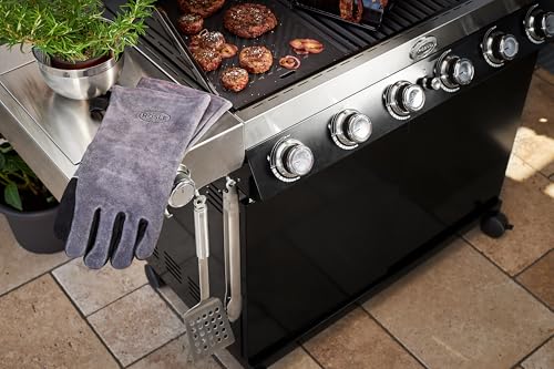 RÖSLE Grillhandschuhe, Hochwertige Lederhandschuhe zum Schutz vor Verbrennungen, Leder, Universalgröße 24/XL, grau/schwarz