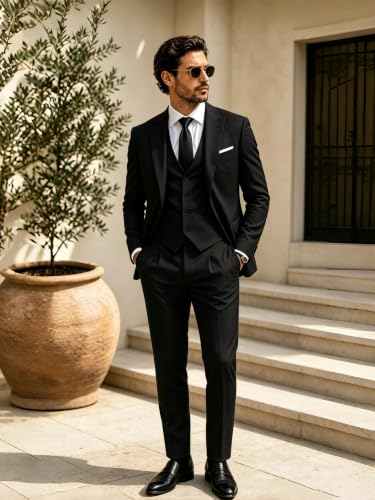 Image of Wangyue Men's Suits 3 Piece Slim Fit Wedding Suits for Men Formal Business Suit Party Prom Tuxedo
