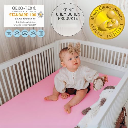 Bisoo Zauberlaken Spannbettlaken Wasserdicht 50x100 Rosa für Beistellbett – Ansicht 2