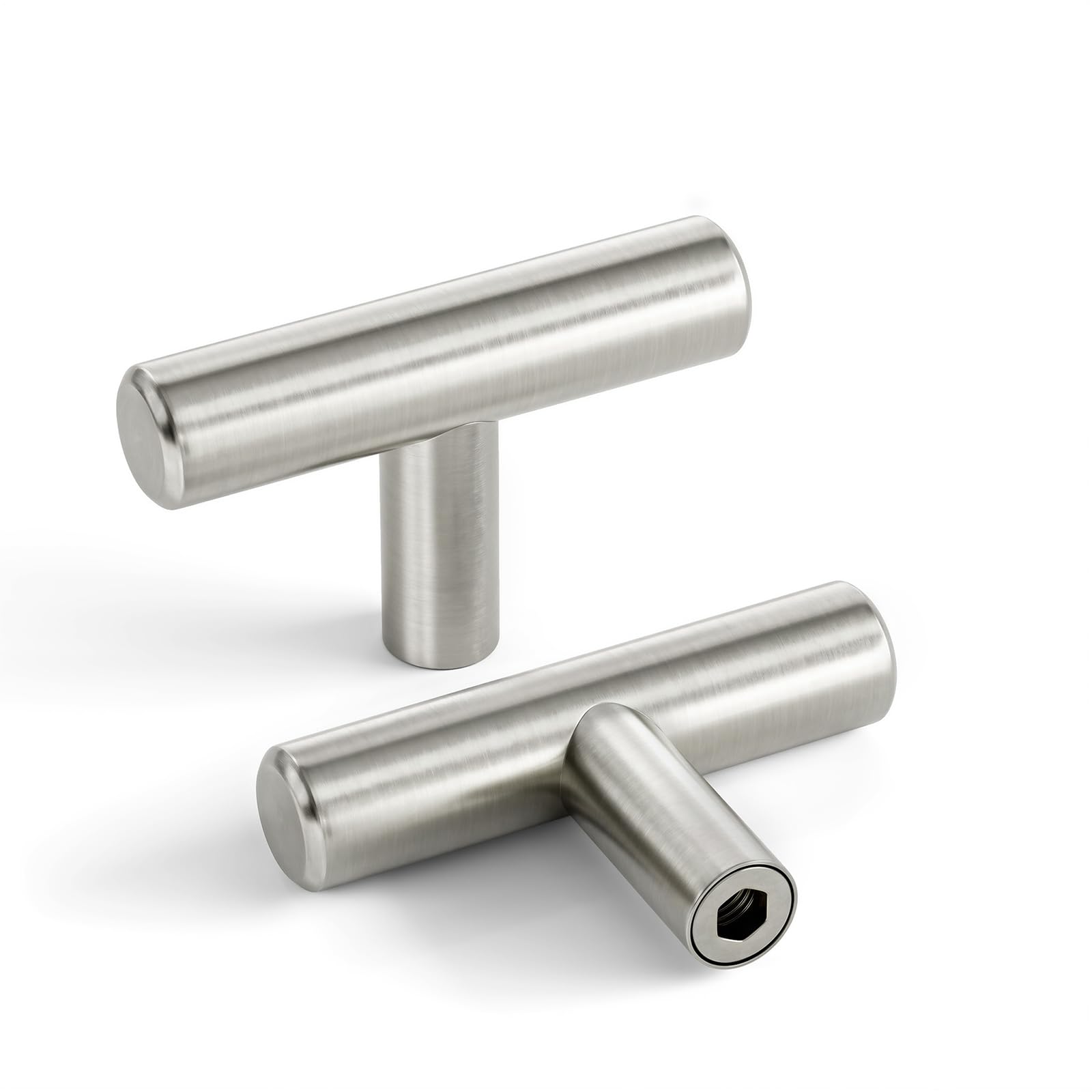 LONTAN 5 Pack Brushed Nickel Door Knobs, T Bar Handle, Stainless Steel Cabinet Knobs for Kitchen & Chest of Drawers