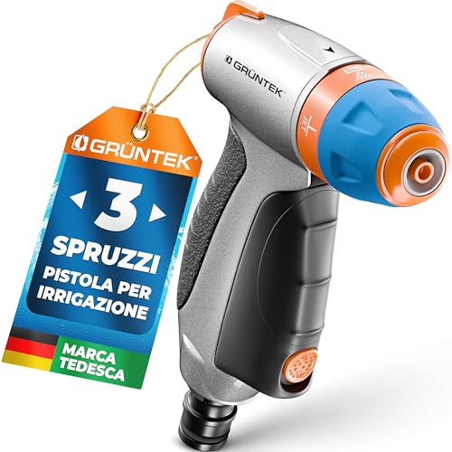 GRÜNTEK Pistola da Giardino in Metallo - Lancia Irrigazione Regolabile: con polverizzatore per Fiori e Piante o Lavaggio Auto