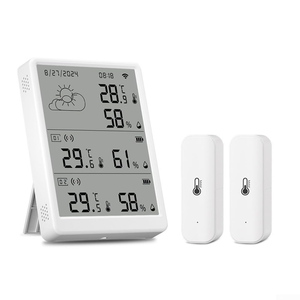 Thermomètre et hygromètre WiFi avec 2 capteurs, moniteur d'humidité intelligent pour application Alexa, télécommande, jauge de température de haute précision pour la maison, le bureau, la serre, la