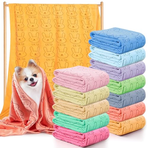 12 Pcs Dog Towels for Drying Dogs, 19.7” x 39.4” Pet Grooming Towels, Microfiber Quick Drying Dog Bath Towel, Pet Bathing Supplies Absorbent for Medium Dogs Pets Shower