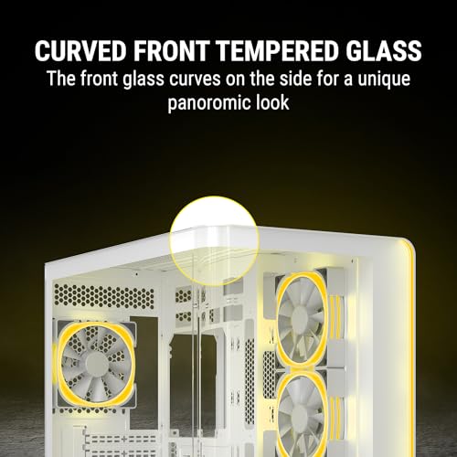 Image of Ant Esports Crystal ARC Mid-Tower Computer Case /Gaming Cabinet - White |Front Curved Glass|Support ATX, Micro-ATX, Mini-ITX | Pre-Installed 4 ARGB-PWM Fans