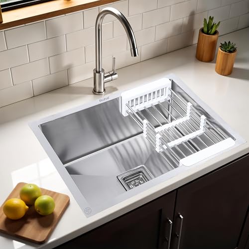 Image of Ruhe Handmade Single Bowl Kitchen Sink - 18x16x10 inches | 304-Grade Stainless Steel Sink with Brushed Matte Finish | Kitchen Sink Including Coupling, Waste Pipe & Vegetable Washing Basket