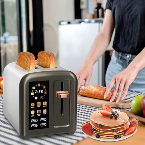 SEEDEEM Toaster 2 Slice, Full Touch Control Stainless Toaster, LCD Display, 50% Faster Heating Speed, 6 Bread Type, 7 Shade Setting, 1.5''Wide Slots, Removable Crumb Tray, 1350W, Dark Metallic